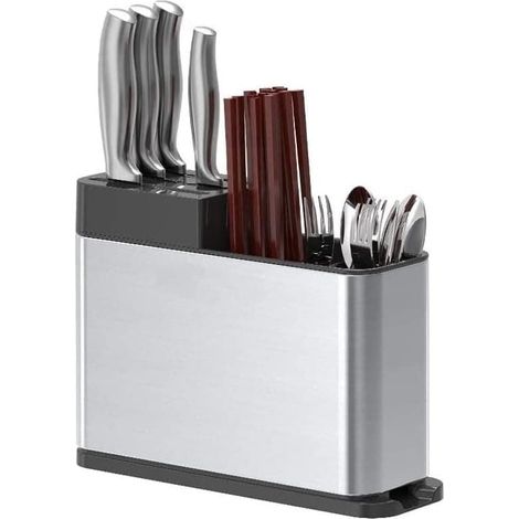 Porte-couteaux en acier inoxydable, boîte de rangement pour ustensiles de cuisine (couteaux non inclus) (1/5)