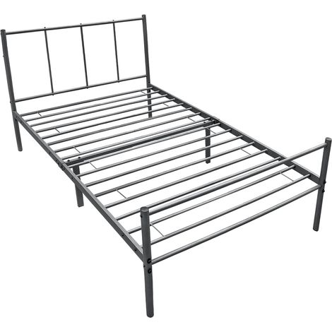 Cama individual de metal con láminas de metal estructura de acero gris 90 x 200 cm 030004920 (1/5)