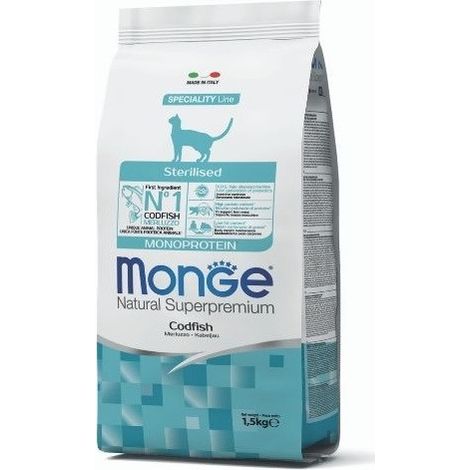 CROCCHETTE PER GATTO ADULTO STERILIZZATO MONOPROTEICHE NATURAL SUPERPREMIUM 1,5KG MERLUZZO (1/4)