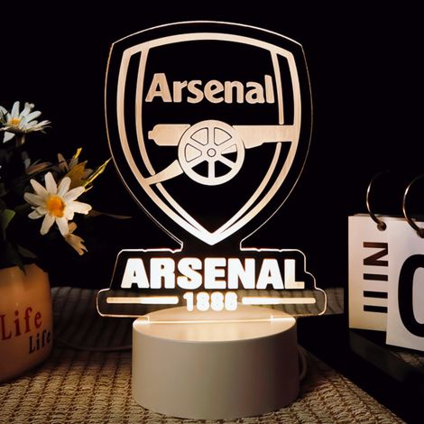 Veilleuse LED 3D Arsenal FC, lampe de table avec logo du club de football, cadeau sur le thème de la Coupe du Monde pour chambre ou espace détente.