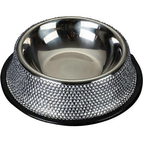 Gamelle pour chien en acier inoxydable avec strass et base en caoutchouc (1/4)