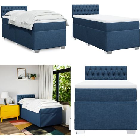 Boxspringbett mit Matratze Blau 90x200 cm Stoff - Boxspringbett - Doppelbett - Schlafsystem - Bettsofa - Blau - Home & Living (1/5)
