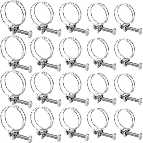 Lot de 20 colliers de serrage à double fil - 16-40 mm - En acier inoxydable 304 - Pour la maison et l'industrie
