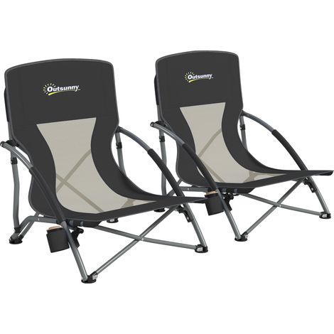 Lot 2 chaises plage pliantes camping légères sac transport porte-gobelet 58x55x62 cm noires
