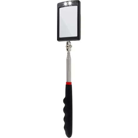BEBUSINGOTO Espejo telescópico LED ultrafino - Pilas incluidas - Muy claro - Extensible hasta 88 cm - Doble rótula - Mango antideslizante, (1/5)