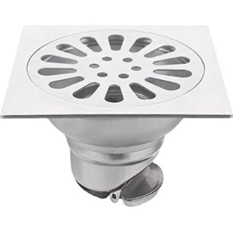 Carré Drain De Plancher en Acier Inoxydable avec Passoire Filtre, Grille Douche, Siphon De Sol Anti Odeur (1/5)