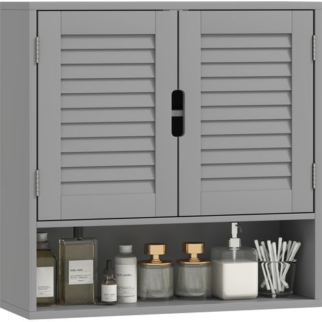 HOMCOM Bathroom Cabinet, Wall Mounted Cabinet with Adjustable Shelves, Grey