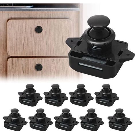 Lot de 10 loqueteaux à bouton poussoir – Verrou sans clé pour armoire – Ajustement 15-18mm – Alliage de zinc et plastique (1/5)