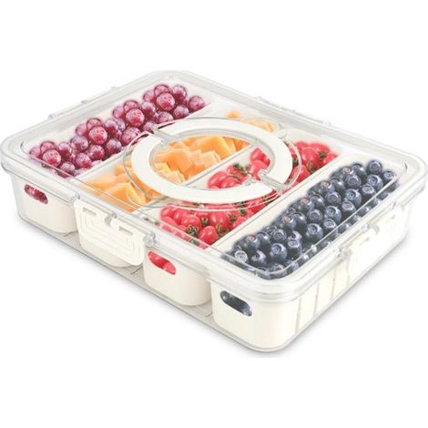 Bol para aperitivos con tapa, caja para aperitivos dividida, bandeja con tapa, galletas veganas, frutos secos, fruta (1/5)
