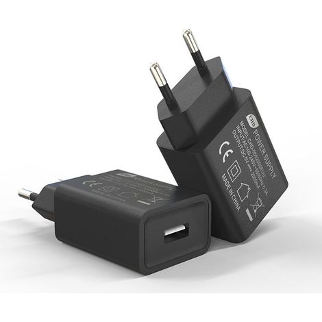 Kaelt - Chargeur mural USB 5V 2A (1A) certifié CE, prise EU, adaptateur secteur noir (1/4)