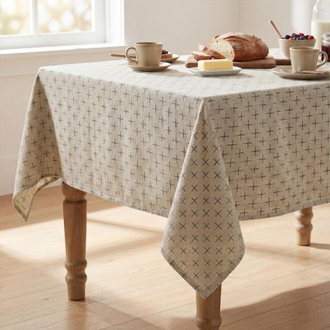 Nappe rectangulaire 140x160 cm, Beige, broderie croix, lavable