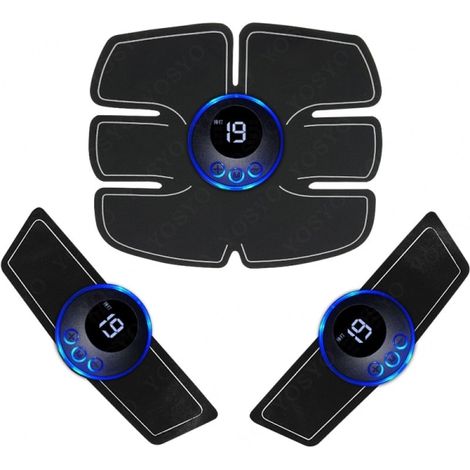 EMS-Bauchgurt, Bauchmuskelstimulator, Pulsmuskeltrainingsgerät für Arm- und Beintraining, Büro, Zuhause, Fitnessstudio, USB-aufladbar, 6er-Pack (3-in-1) – AquaForge