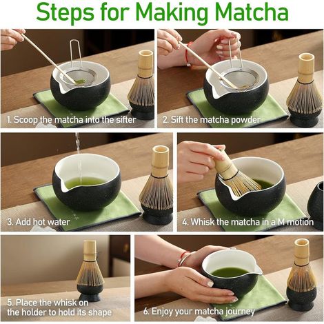 Set da matcha verde da 7 pezzi: frusta in bambù + kit per la colazione (1/5)