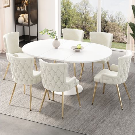 Sedie da sala da pranzo in velluto, set da 6, 85 x 49 x 47 cm, beige HAVRYA (1/5)