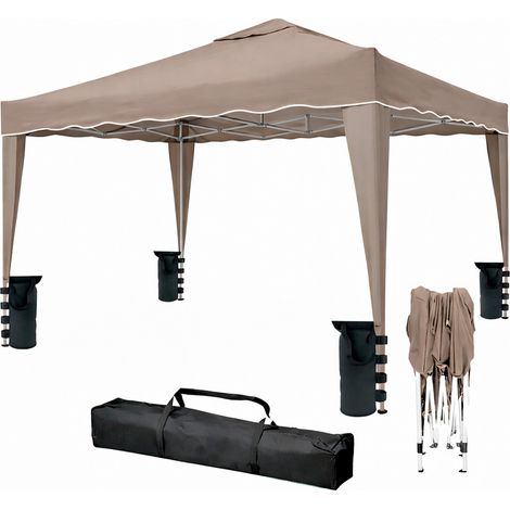 Gazebo Pieghevole 3x4 M in Acciaio con Telo Idrorepellente 160 g/m² Anti-UV Struttura Robusta Apertura Rapida a Fisarmonica con Borsa e 4 Sacche Zavorra per Giardino Fiere Eventi Piscina Tortora