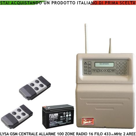 Centrale Allarme Radio Filo Lysa GSM Sydra 2 Radiocomandi 100 Zone Radio 433,92 MHz Batteria 12 V 7 Ah 16 Zone Filo 3 Aree Memoria Eventi App Android Codici Utente e Tecnico GSM Ascolto Ambientale (1/5)