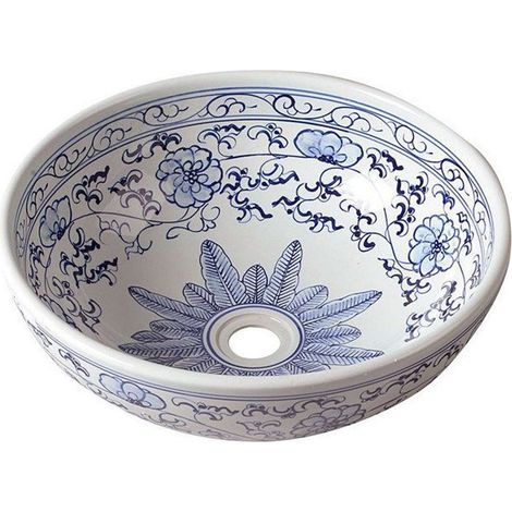Sapho Priori - Lavabo, diametro 42 cm, bianco con motivo blu PI012