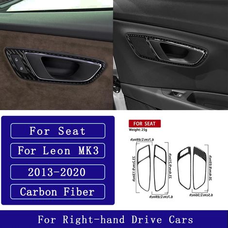 (10 RHD) Convient pour Seat Leon MK3 2013-2020. Accessoires auto : autocollant décoratif en fibre de carbone pour panneau de porte avec navigation centrale, radio, lecteur CD et climatisation. (1/4)