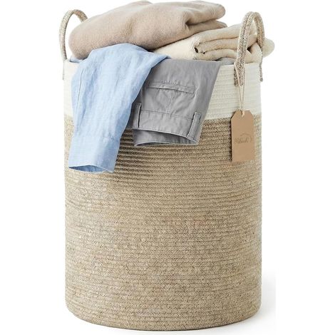 Panier à Linge Corde Tressée 58L Panier Rangement – Deux Tons Brun (1/5)
