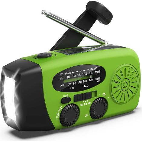 AM/FM/NOAA-Dynamoradio mit LED-Taschenlampe, 2000-mAh-Akku (wiederaufladbar über USB/Solar), für Notfälle und Camping, tragbar und umweltfreundlich. (1/3)