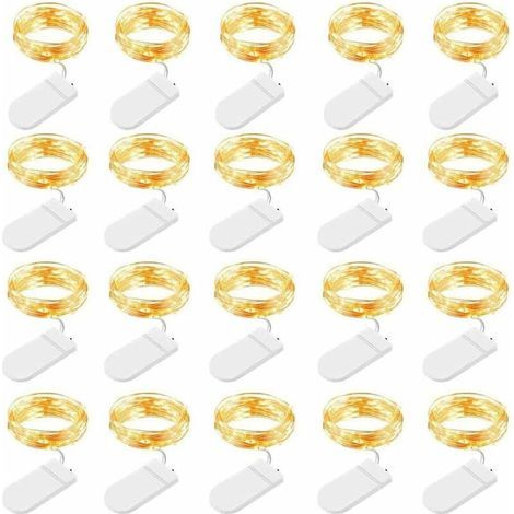Guirlandes lumineuses LED batterie, 20 pièces 1M 10 LEDs guirlandes lumineuses en fil de cuivre pour chambres, intérieur, extérieur, Noël, fête, jardin, mariage, bricolage, blanc chaud (1/5)