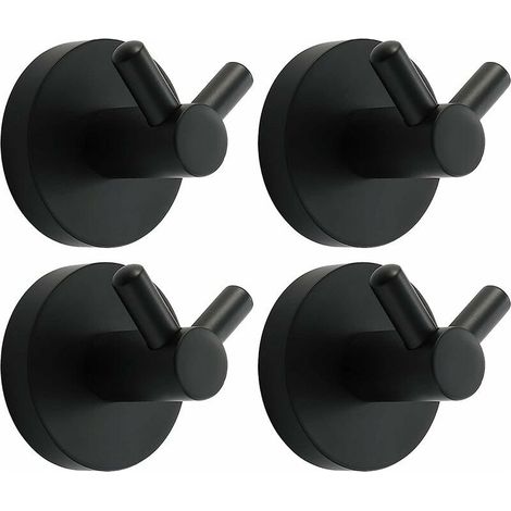 Noir Crochet Mural Acier INOX Patère Murale Double Ronde Patere Porte Manteau Installation à Vis Crochet de Manteau pour Cuisine, Salon et Bureau Portemanteau Mural,4 PCS (1/5)