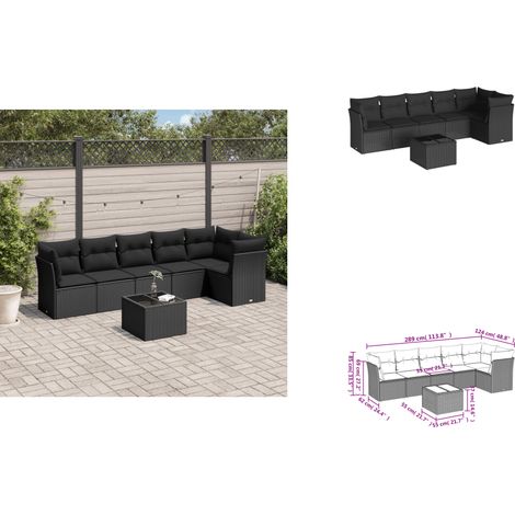 7-tlg. Garten-Sofagarnitur mit Kissen Schwarz Poly Rattan - Gartengestelle - Gartenmöbelset - Lounge Set - Rattan Möbel - Gartenlounge (1/3)