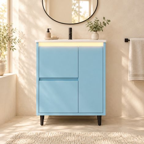 Badezimmerschrank mit integriertem Waschbecken 61 x 46,5 x 87 cm blau OKMYHOME (1/5)