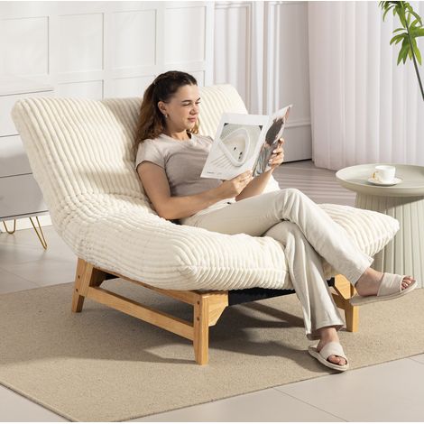 Fauteuil poire adulte blanc en velours côtelé avec dossier ergonomique (1/5)