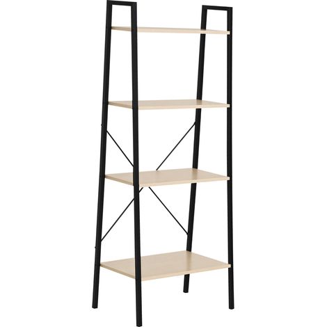 Ladder Shelf, Bookshelf, 4-Tier Industrial Storage Rack for Living Room, Bedroom, Kitchen, Oak and Black