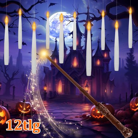 Jiubiaz Velas LED Flotantes 12 Unidades con Varita Mágica, 3 Modos de Luz, Temporizador 6 h, Luz Blanco Cálido, Decoración Navidad y Fiestas (1/5)