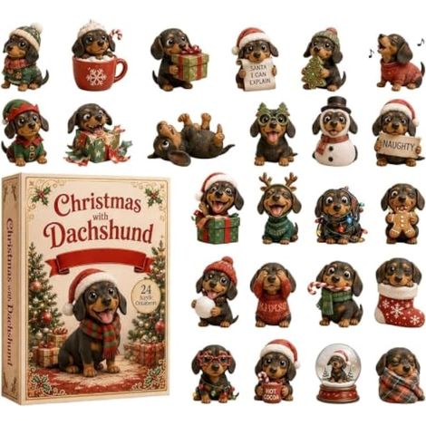 Calendrier de compte à rebours de Noël 2D en acrylique - Figurines teckel (1/5)