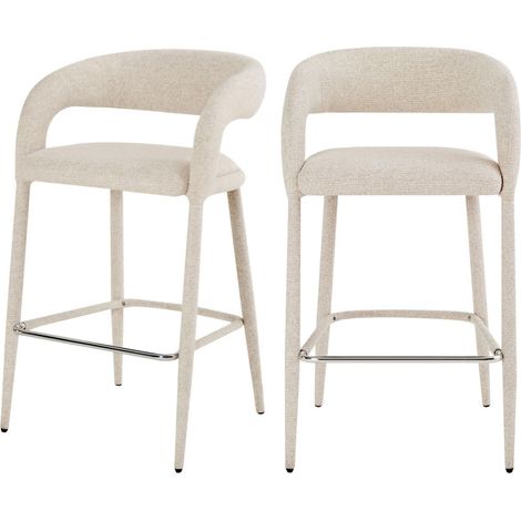 Lot de 2 chaises de bar en tissu H75cm - Beige chiné - Romy