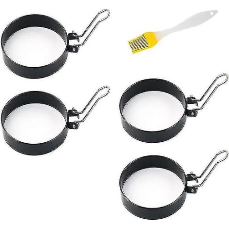 Ensemble de 4 moules à œufs pour faire frire des œufs et réaliser des œufs ronds - Moules antiadhésifs en acier inoxydable pour sandwichs aux œufs, orange (1/5)