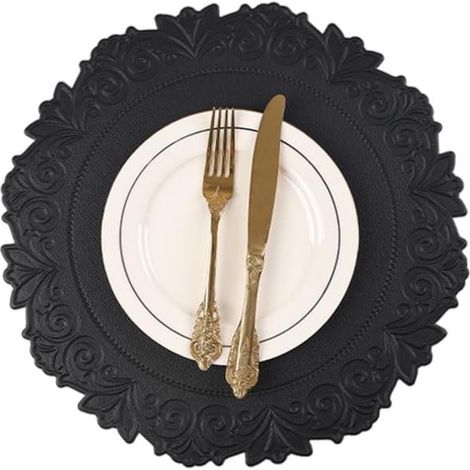 Lot de 6 sets de table ronds en similicuir - 38 cm, imperméables, faciles à nettoyer, résistants à la chaleur, antidérapants et oléofuges, pour une utilisation intérieure et extérieure en cuisine et à (1/5)