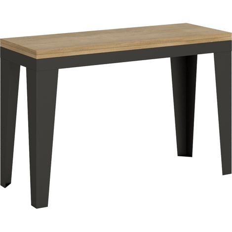 Console extensible 120×45 ouvert 120×90 ou 200x90 bois clair et pieds métal anthracite Klamer (1/5)