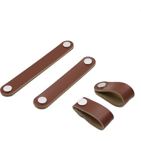 Lot de 2 poignées de porte de tiroir en similicuir souple marron 128 mm