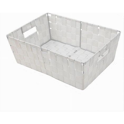 TRADE SHOP - Porta Oggetti Cesto In Tessuto Intrecciato 38x26x13 Cm Con Maniglie Bianco 79031 - (1/4)