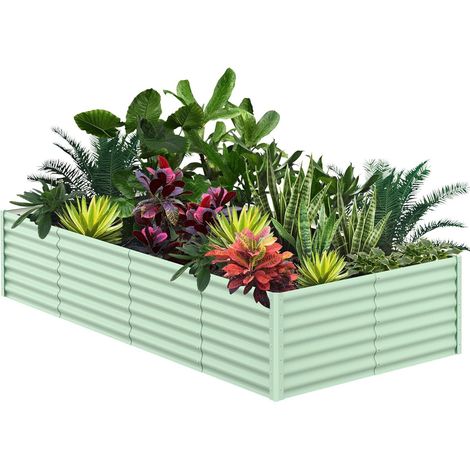 Jardinière surélevée pour l'extérieur, revêtement antirouille avec bordure de sécurité, parterres de jardin surélevés pour légumes, fleurs, herbes,243x122x60cm (vert) (1/5)