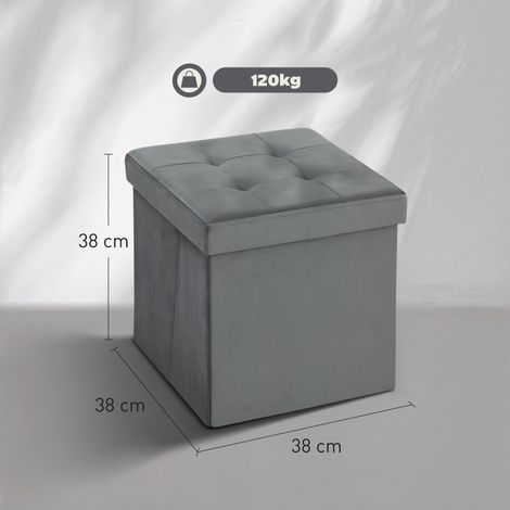 Tabouret pliant gris avec coffre de rangement en MDF et mousse, espace de stockage intégré