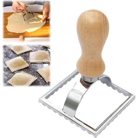 1 Roulette à pâtisserie, Lame acier inoxydable, Poignée bois, Pour raviolis et tartes, Cuisine maison