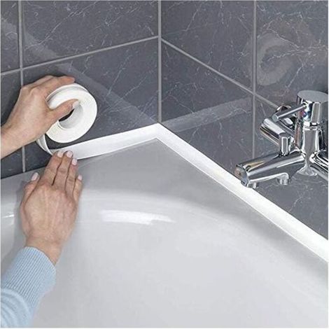 Confezione da 2 rotoli di sigillante adesivo per cucina e bagno, spessore 2,2 cm, lunghezza 3,2 m, colore bianco. (1/4)