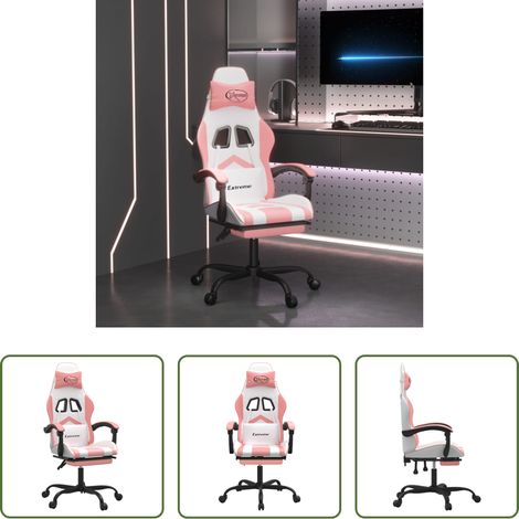 Gamingstuhl mit Fußstütze - Gaming-Stuhl mit Fußstütze Weiß und Rosa Kunstleder (1/5)