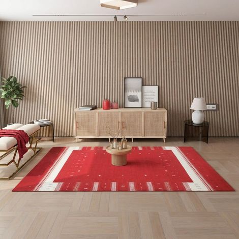Tapis Loribaft tissé Tapis Aurora Flair - Tapis en laine - 180x120cm, Rectangular - 100% Laine vierge - Tissé main - Rouge