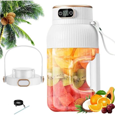 Centrifugeuse portable multifonctionnelle avec écran numérique, mixeur à smoothies à emporter, mixeur rechargeable de grande capacité pour milkshakes, smoothies, fruits et légumes (blanc) (1/5)