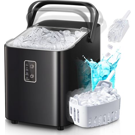 Machine à glaçons, glaçons en 5 min, 14 kg/24 h, autonettoyante, 2 tailles, cuisine/bureau/bar/fêtes, avec poignée