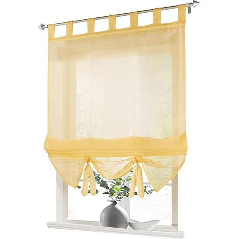 Store romain à boucles rideaux Cuisine Stores romains Rideaux transparents à boucle aveugle Voile moderne jaune LxH 80x155cm 1 pièce (1/5)