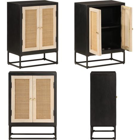 Buffet noir 55x30x76 cm bois massif de manguier et fer - Buffet Noir - Meuble Rangement - Commode Bois - Meuble Salon - Meubles Design - Home & Living