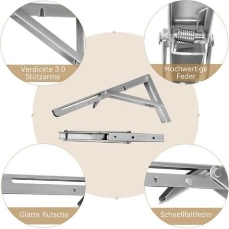 NALOOKAMIC Equerre Etagère Pliante 300MM, 2Pcs Support Console Pliable en Acier Inoxydable, Équerre pour Étagère Murale Pliants avec Vis de Fixation pour Garage, Cuisine, Jardin (1/3)