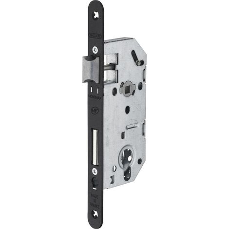 Serrure encastrable Monomax NF pour cylindre européen, axe 40mm, bouts ronds, têtière noire - (1/5)